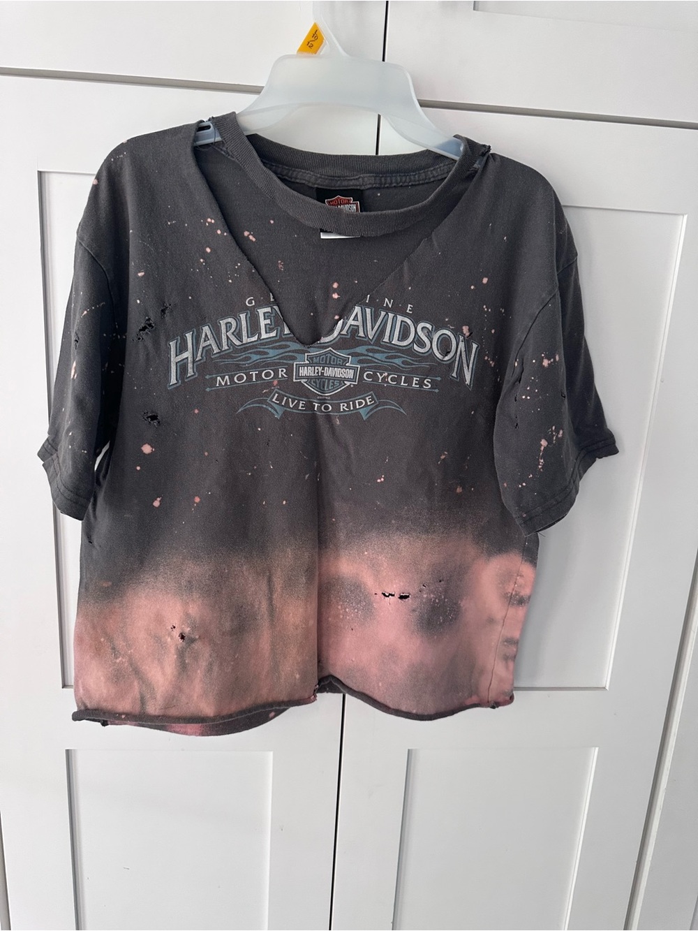 Harley-Davidson Black Tee with Pink Bleach Effect